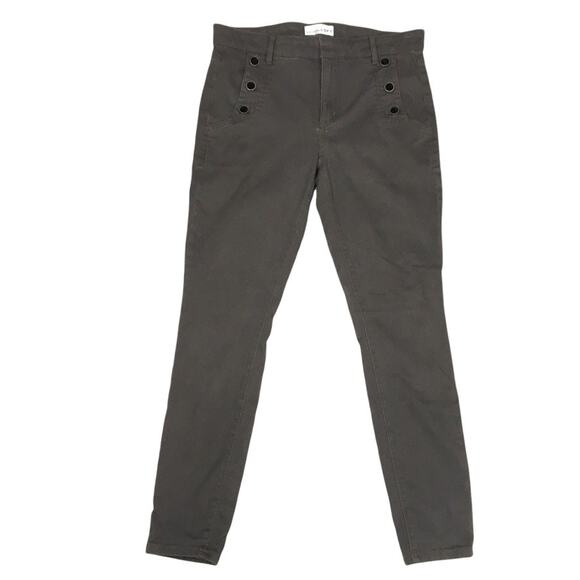 Loft Sailor Sateen Leggings Gray Nautical Button Pockets Midrise Pants Women's 4 - Picture 1 of 11